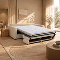 OLIVIER Canapé 3 places convertible en velours côtelé beige matelas Memory 14 cm