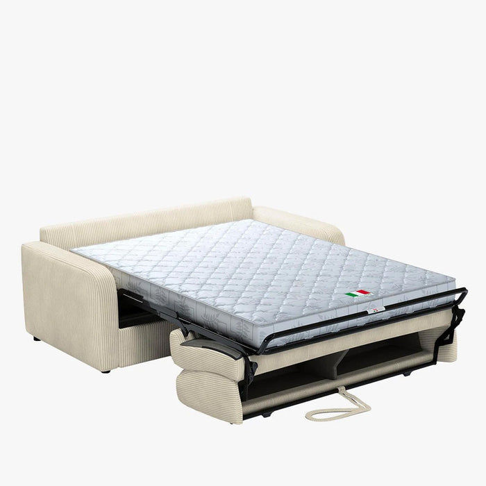OLIVIER Canapé 3 places convertible en velours côtelé beige matelas Memory 14 cm