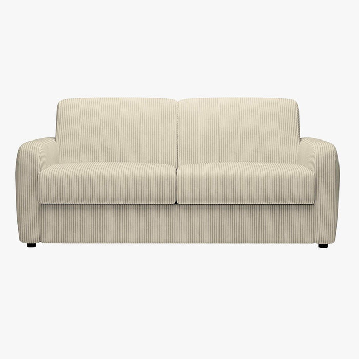 OLIVIER Canapé 3 places convertible en velours côtelé beige matelas Memory 14 cm