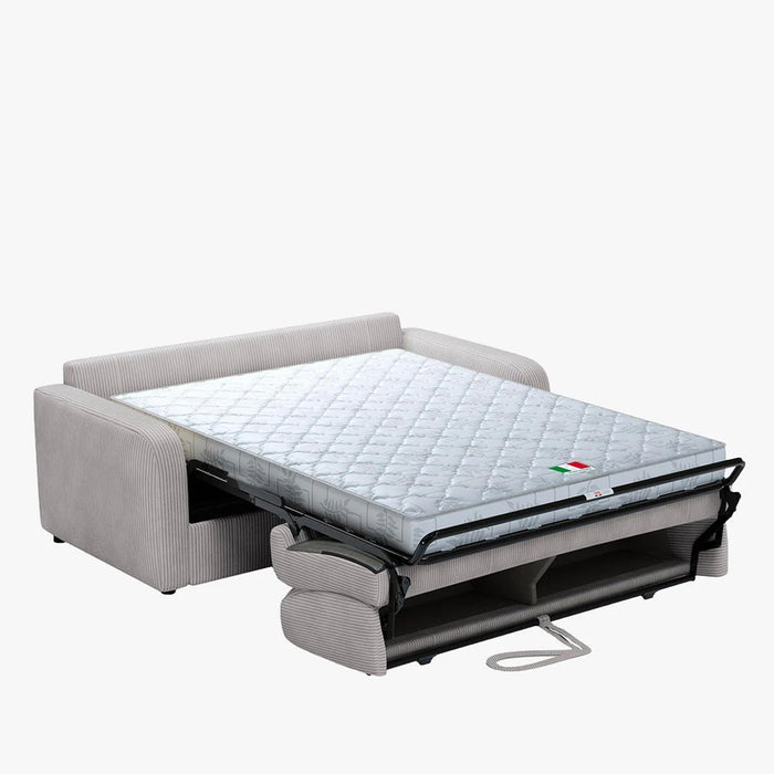 OLIVIER Canapé 3 places convertible en velours côtelé gris matelas Memory 14 cm