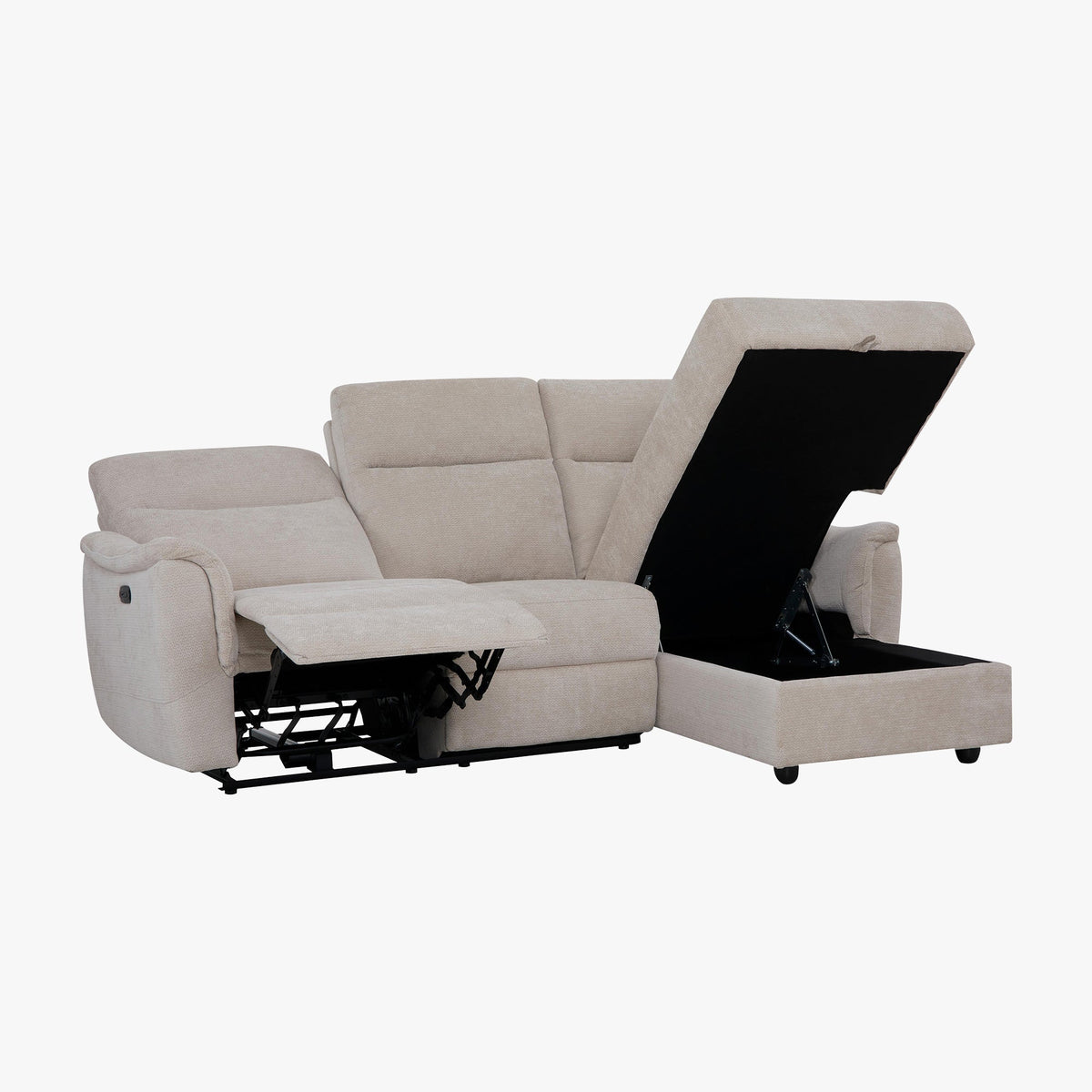 ORION Canapé d'angle convertible avec coffre en tissu relax électrique beige - Angle droit - Canapé relax - Mobilier Deco