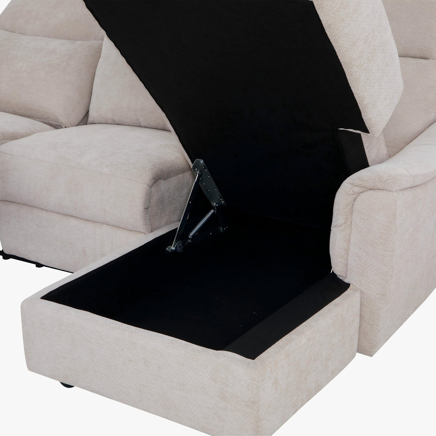 ORION Canapé d'angle convertible avec coffre en tissu relax électrique beige - Angle droit - Canapé relax - Mobilier Deco