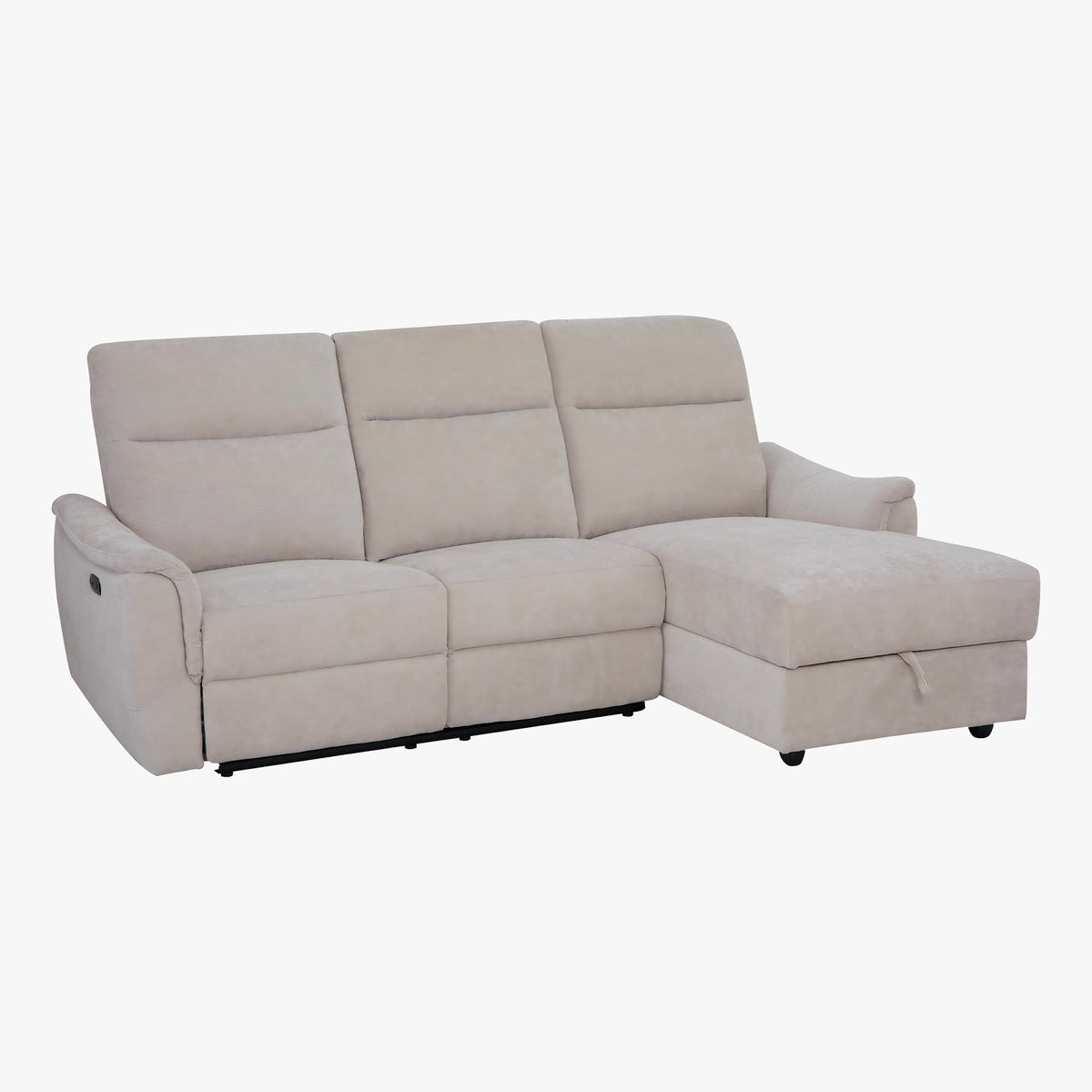 ORION Canapé d'angle convertible avec coffre en tissu relax électrique beige - Angle droit - Canapé relax - Mobilier Deco