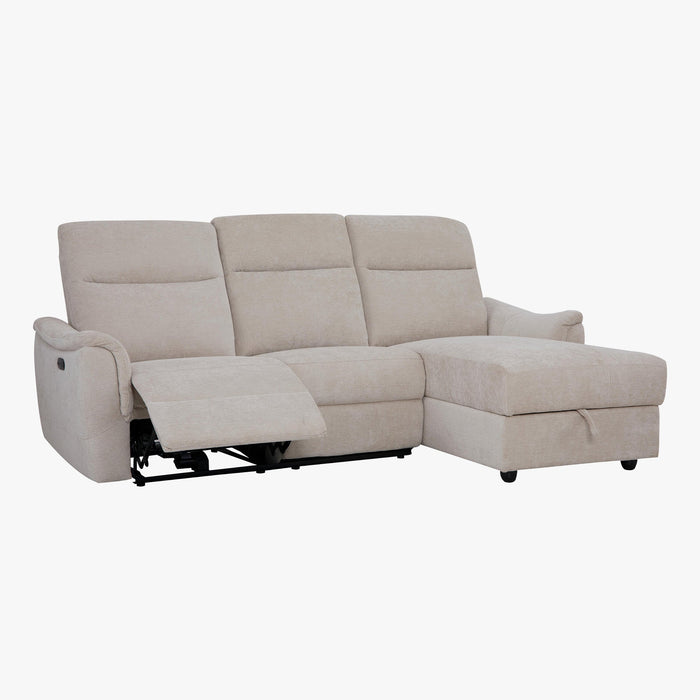 ORION Canapé d'angle relax électrique avec coffre en tissu beige  - Angle droit