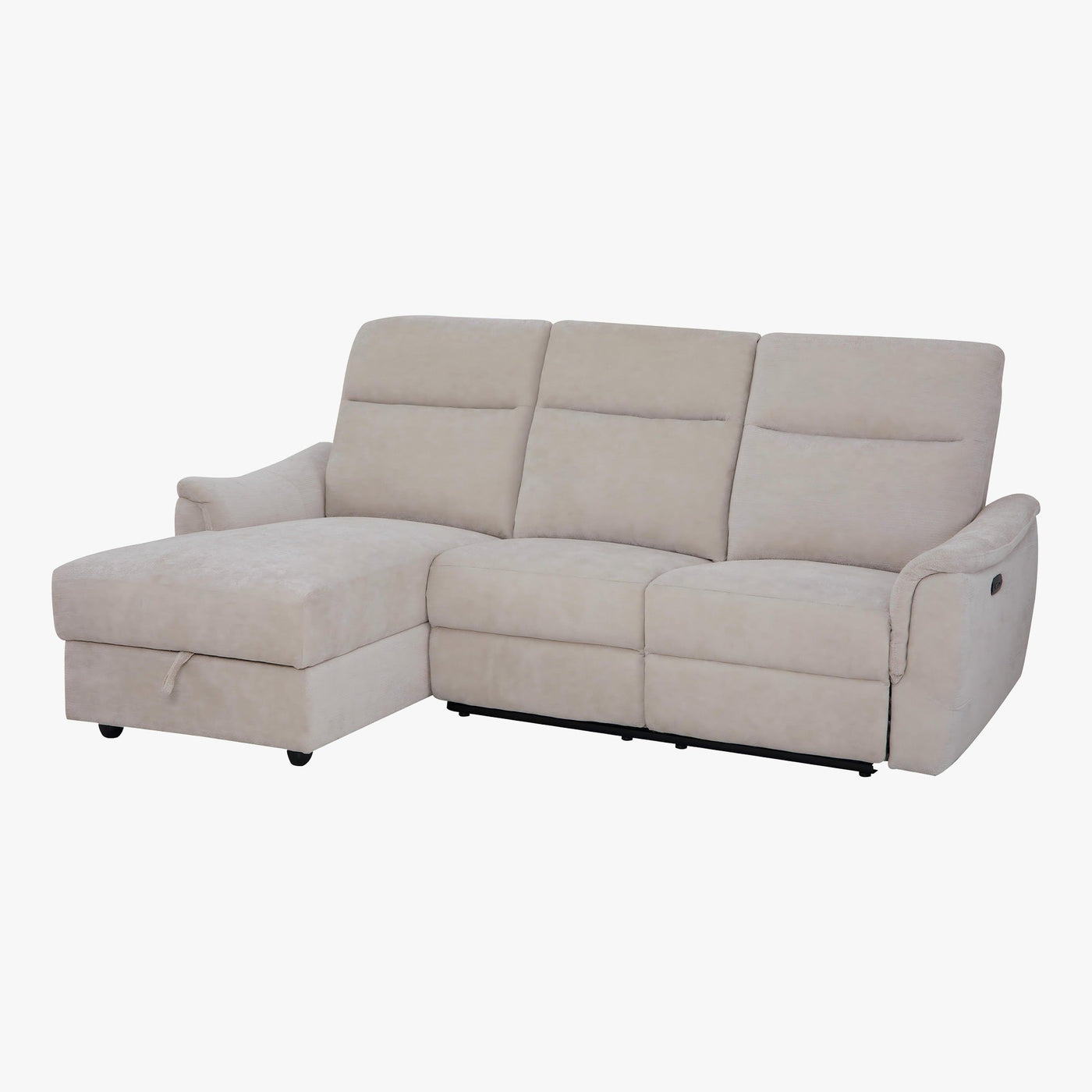 ORION Canapé d'angle convertible avec coffre en tissu relax électrique beige - Angle gauche - Canapé relax - Mobilier Deco