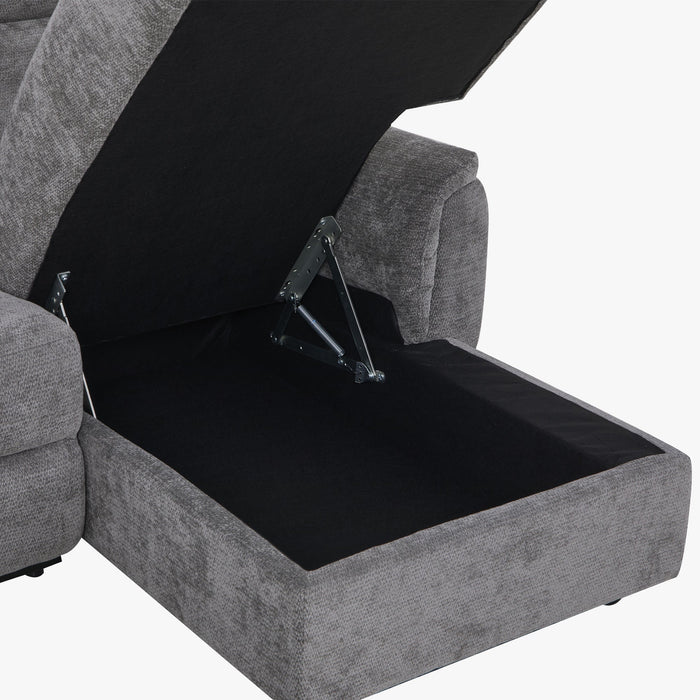 ORION Canapé d'angle relax électrique avec coffre en tissu gris - Angle droit