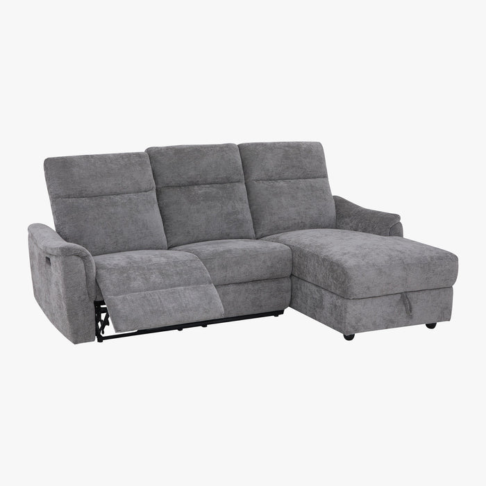 ORION Canapé d'angle relax électrique avec coffre en tissu gris - Angle droit