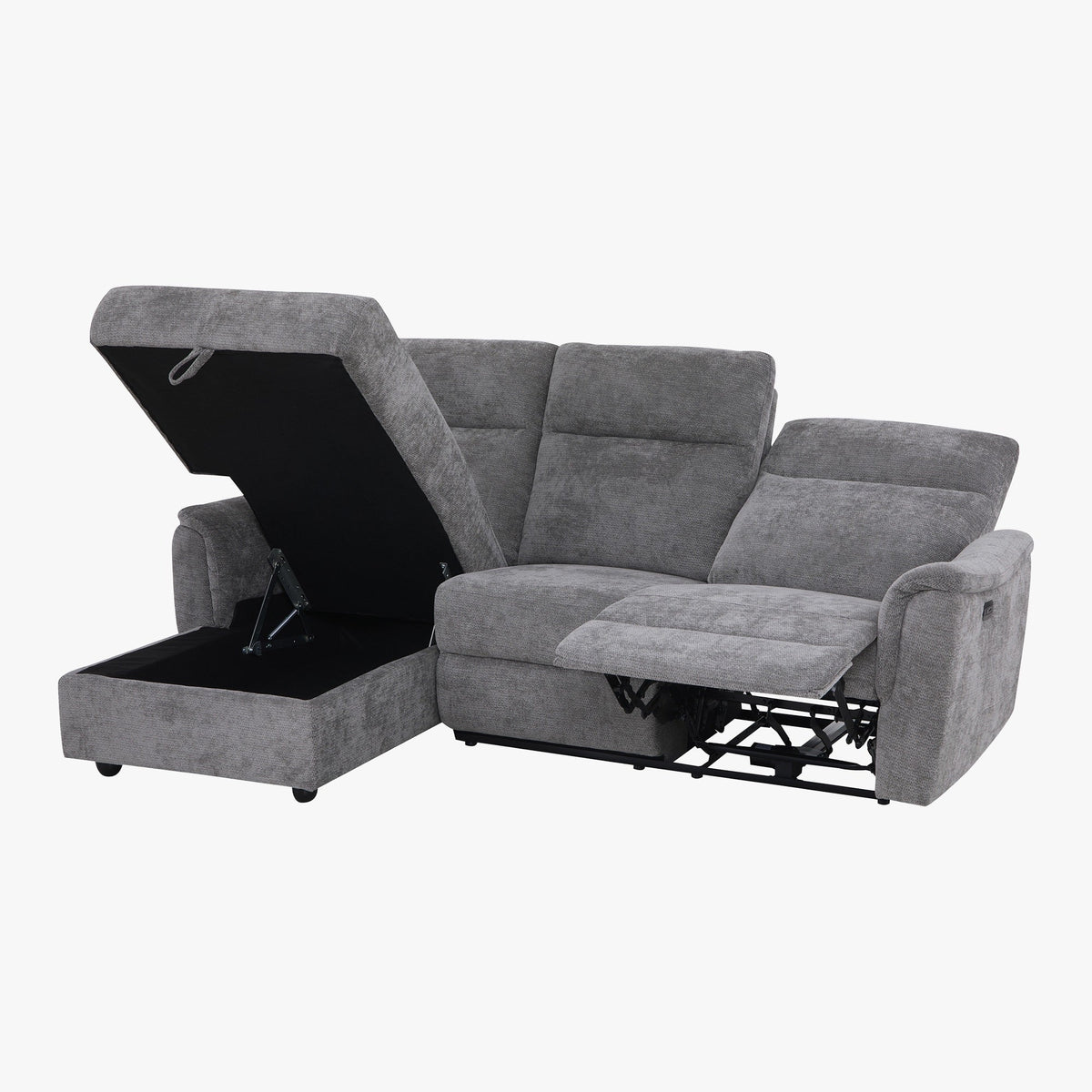 ORION Canapé d'angle convertible avec coffre en tissu relax électrique gris - Angle gauche - Canapé relax - Mobilier Deco