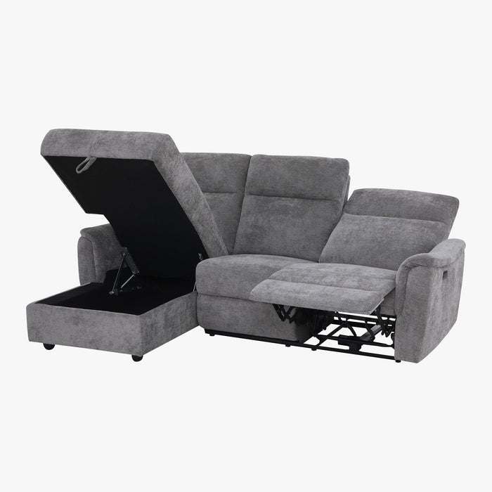ORION Canapé d'angle convertible avec coffre en tissu relax électrique gris - Angle gauche