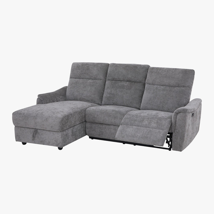 ORION Canapé d'angle relax électrique avec coffre en tissu gris - Angle gauche