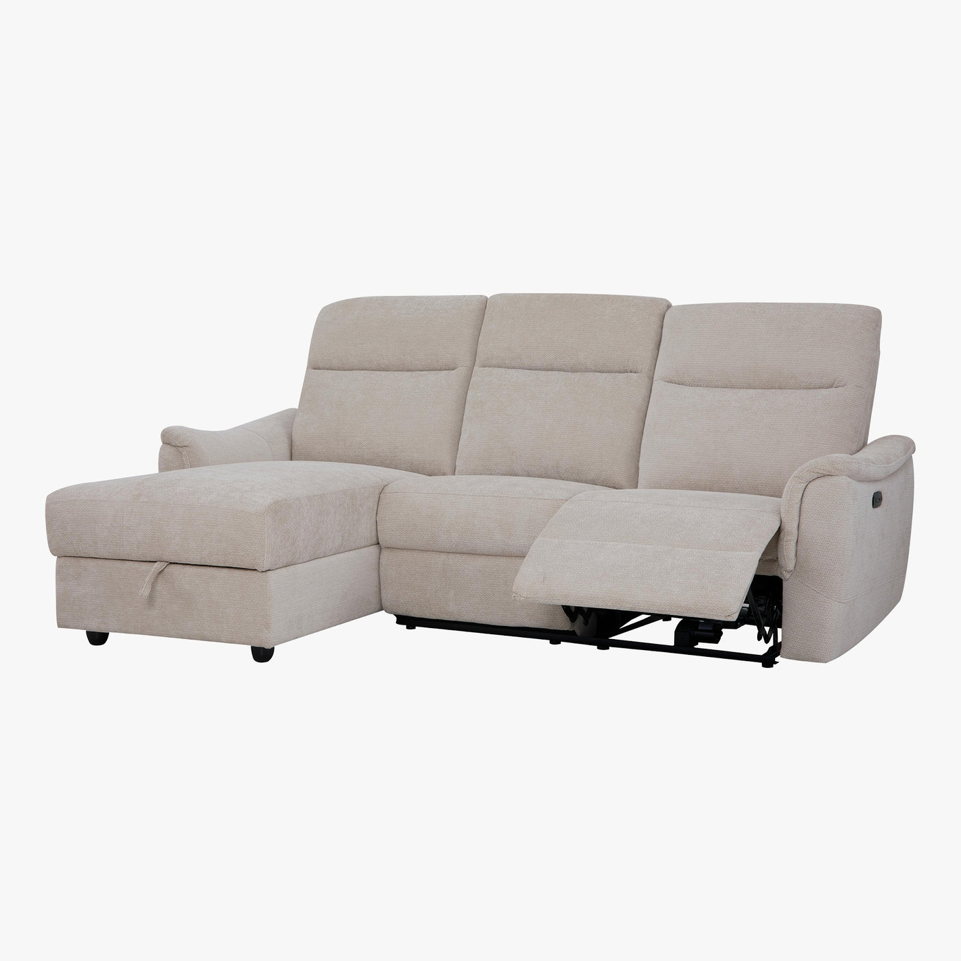 ORION Canapé d'angle convertible avec coffre en tissu relax électrique beige - Angle gauche