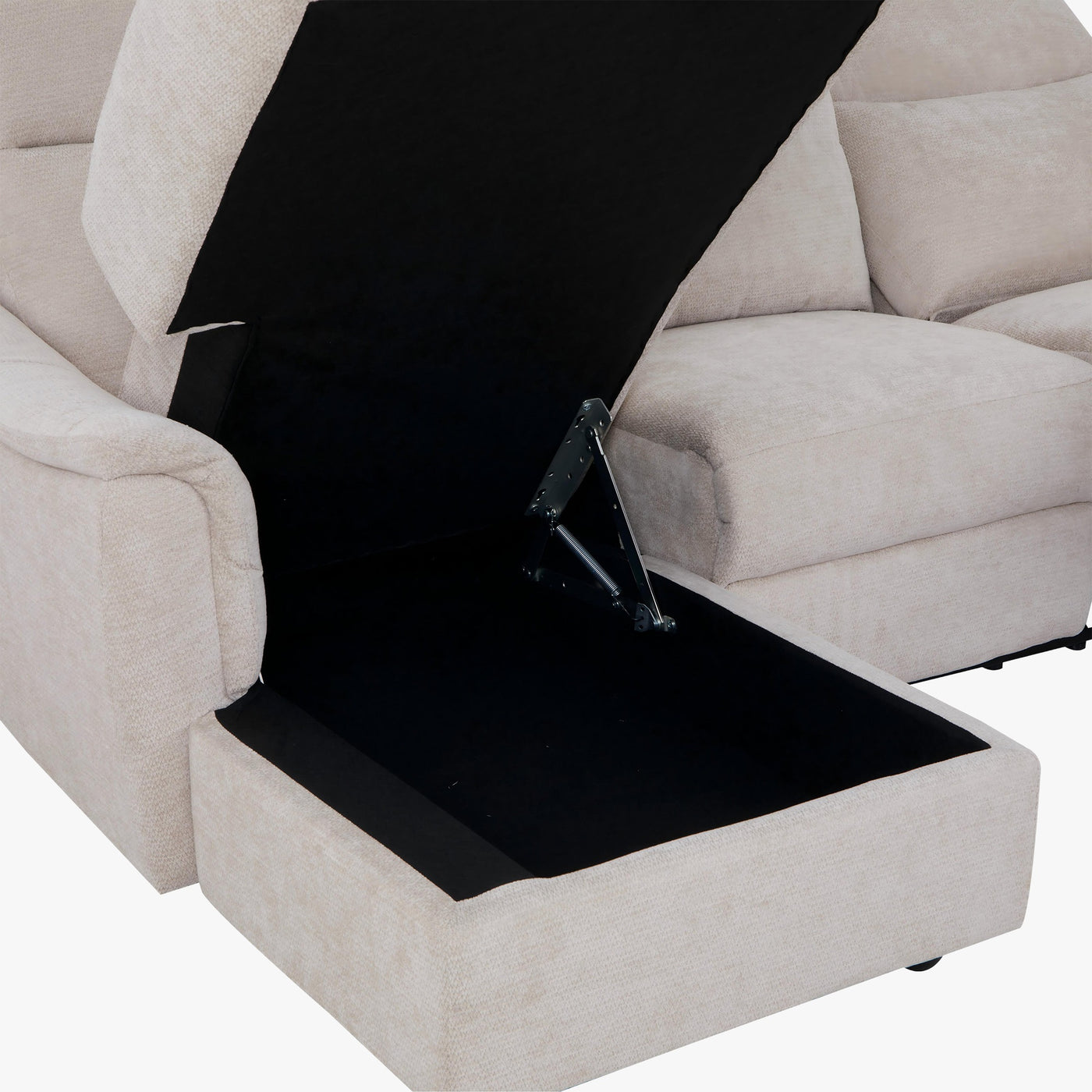 ORION Canapé d'angle convertible avec coffre en tissu relax électrique beige - Angle gauche