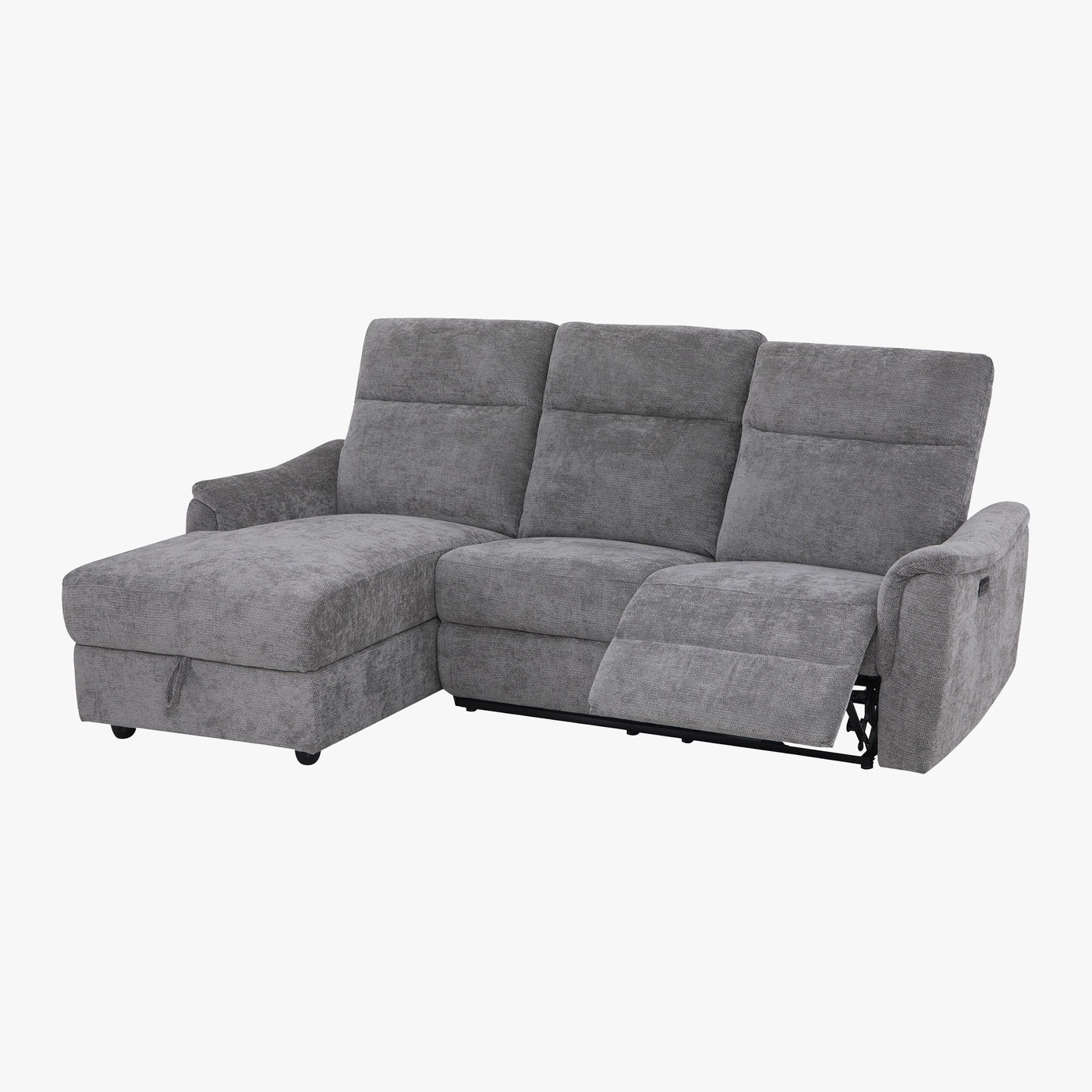 ORION Canapé d'angle convertible avec coffre en tissu relax électrique gris - Angle gauche