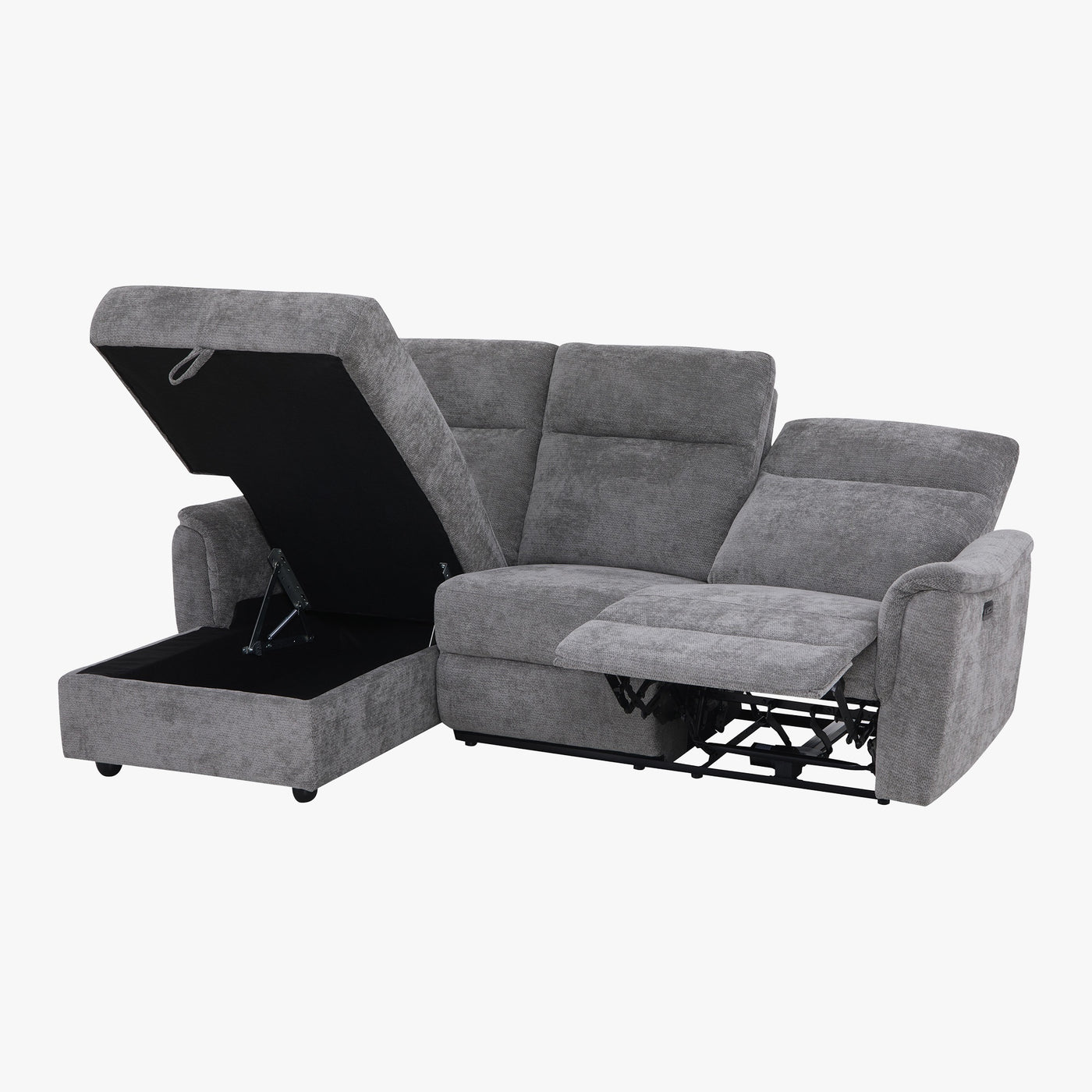 ORION Canapé d'angle convertible avec coffre en tissu relax électrique gris - Angle gauche