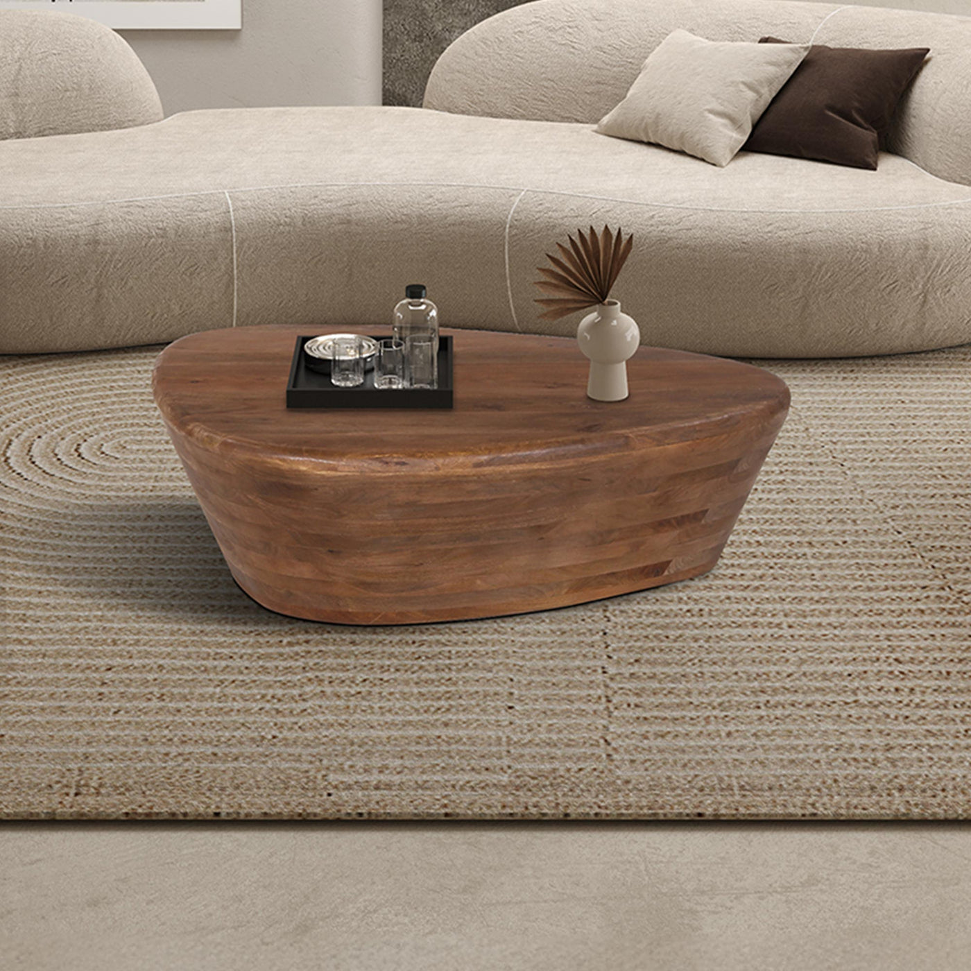 ORYA Table basse ovale en bois de manguier massif