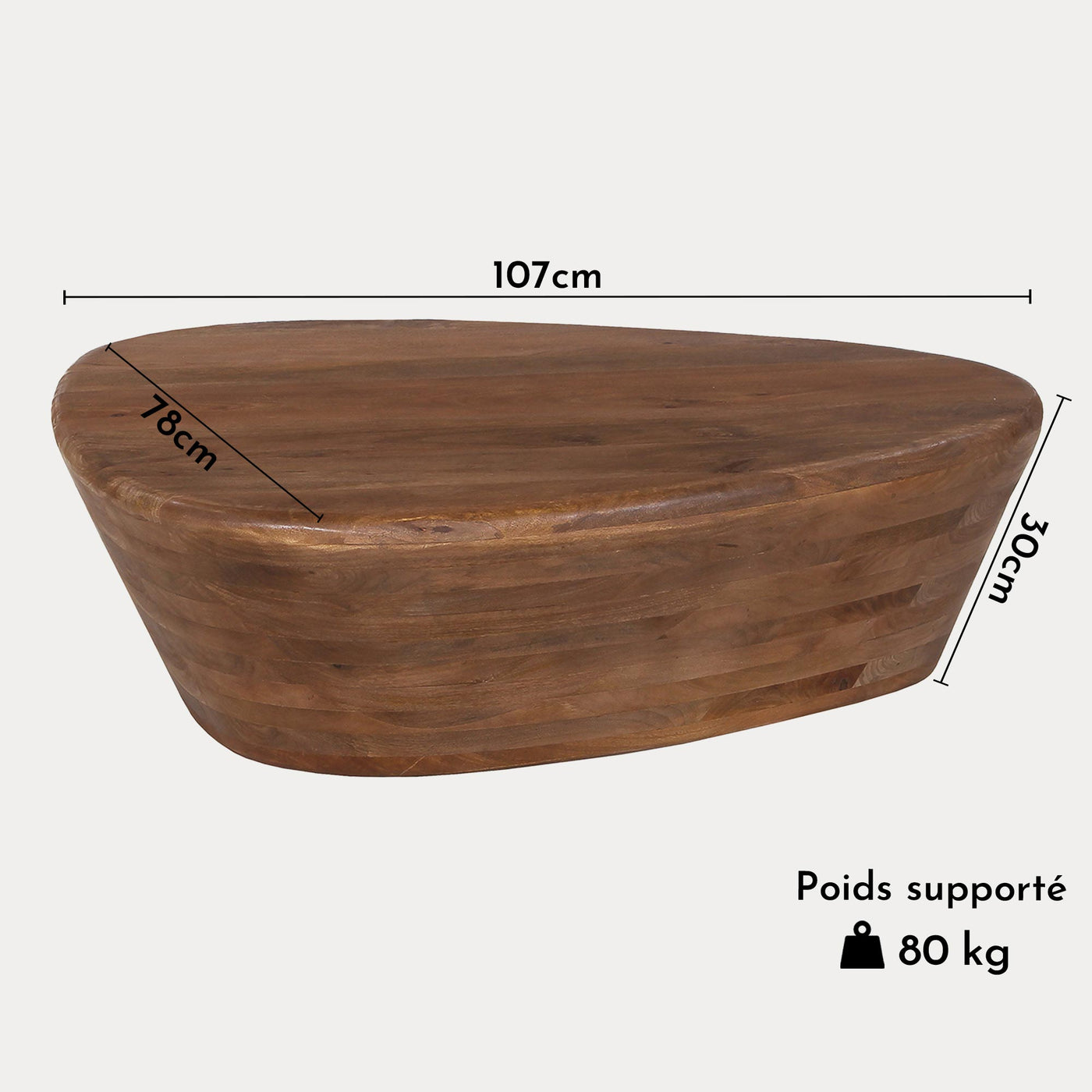 ORYA Table basse ovale en bois de manguier massif