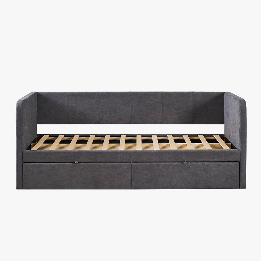 PARMA Lit simple en tissu gris avec 2 tiroirs 90x200 cm - Lit enfant - Mobilier Deco