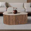PAUL Table basse en travertin et bois de manguier 83 cm