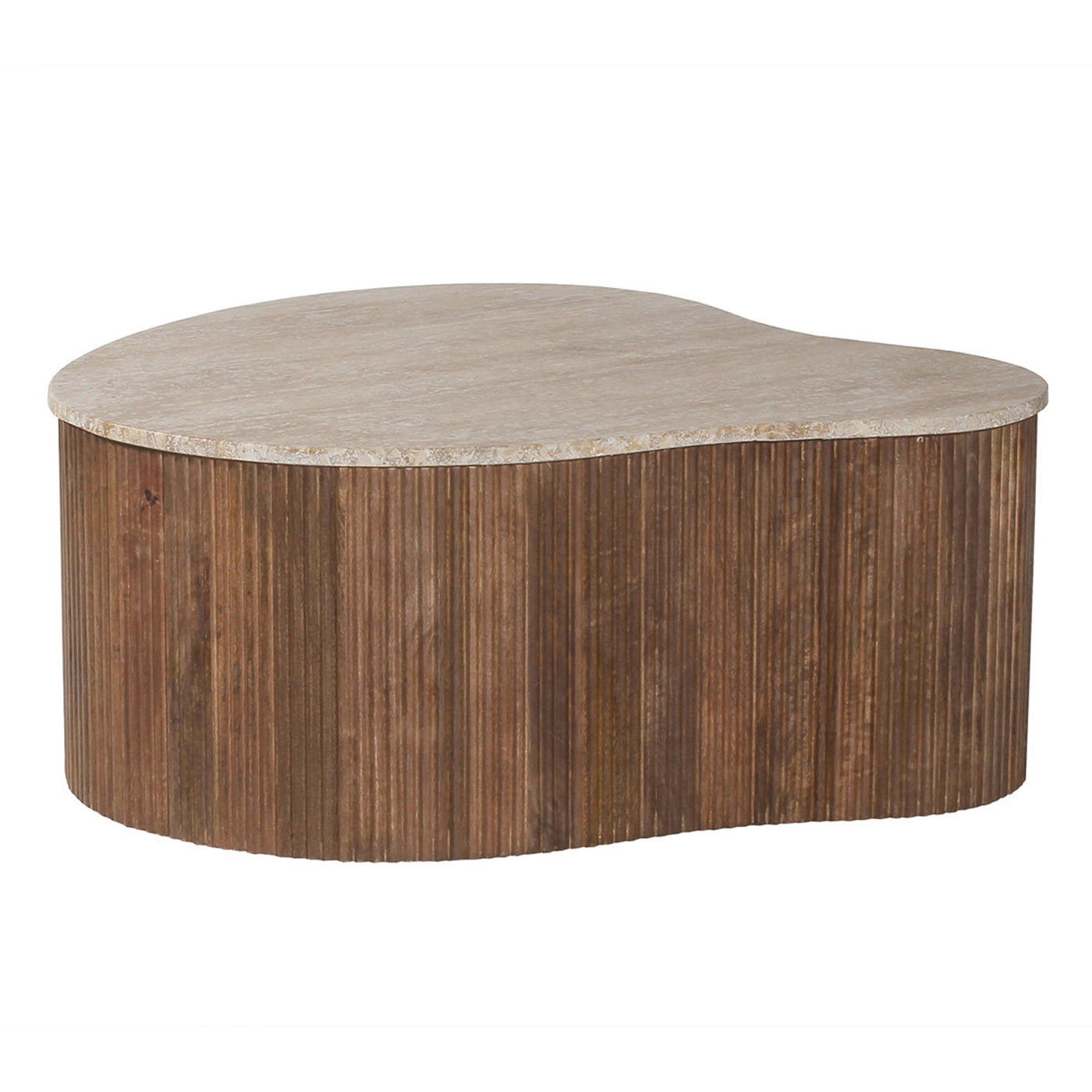PAUL Table basse en travertin et bois de manguier 83 cm