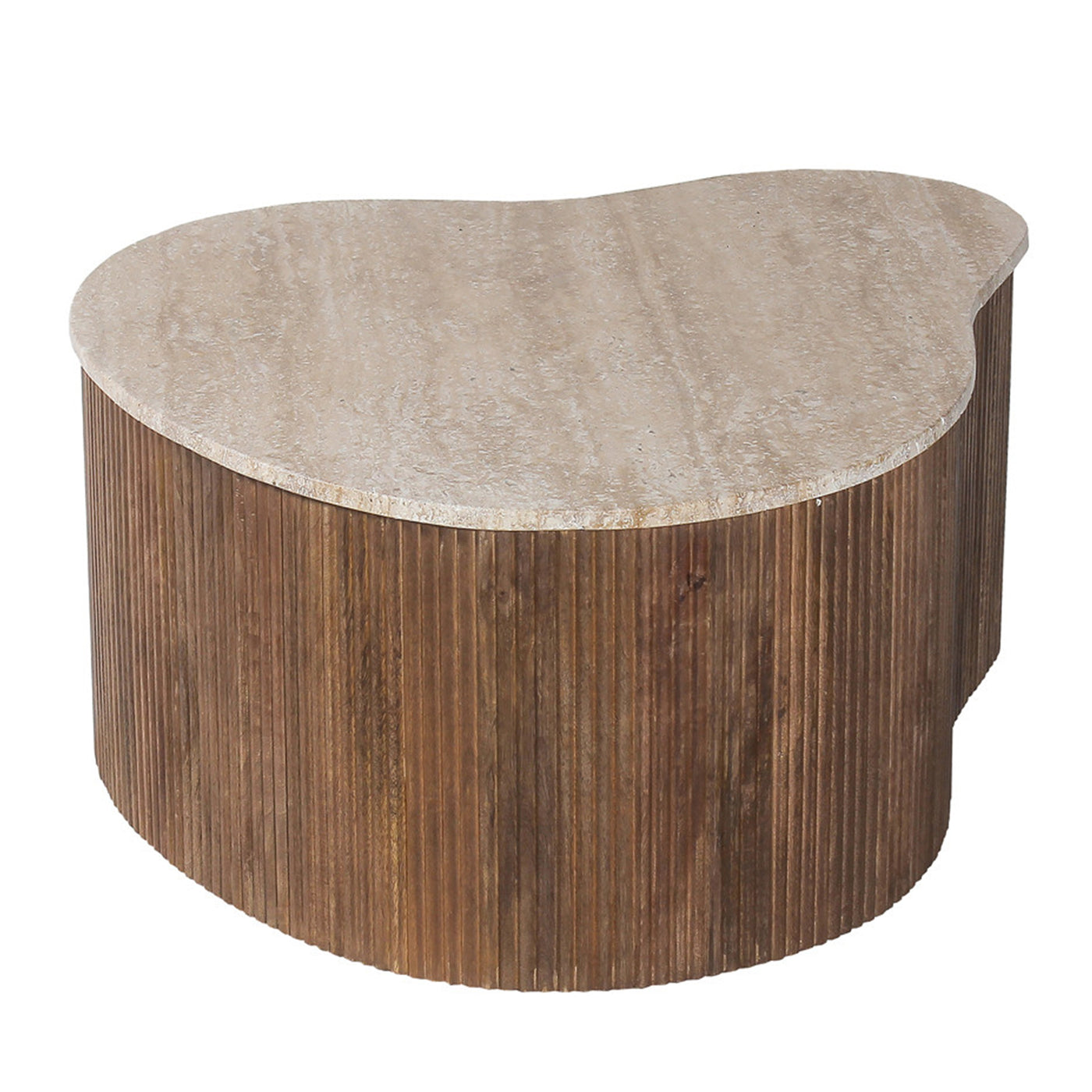 PAUL Table basse en travertin et bois de manguier 83 cm