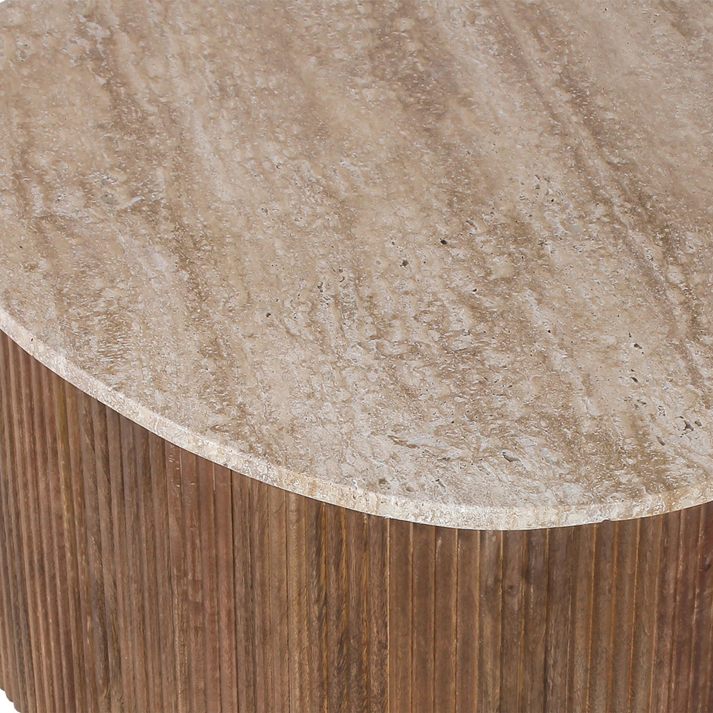 PAUL Table basse en travertin et bois de manguier 83 cm