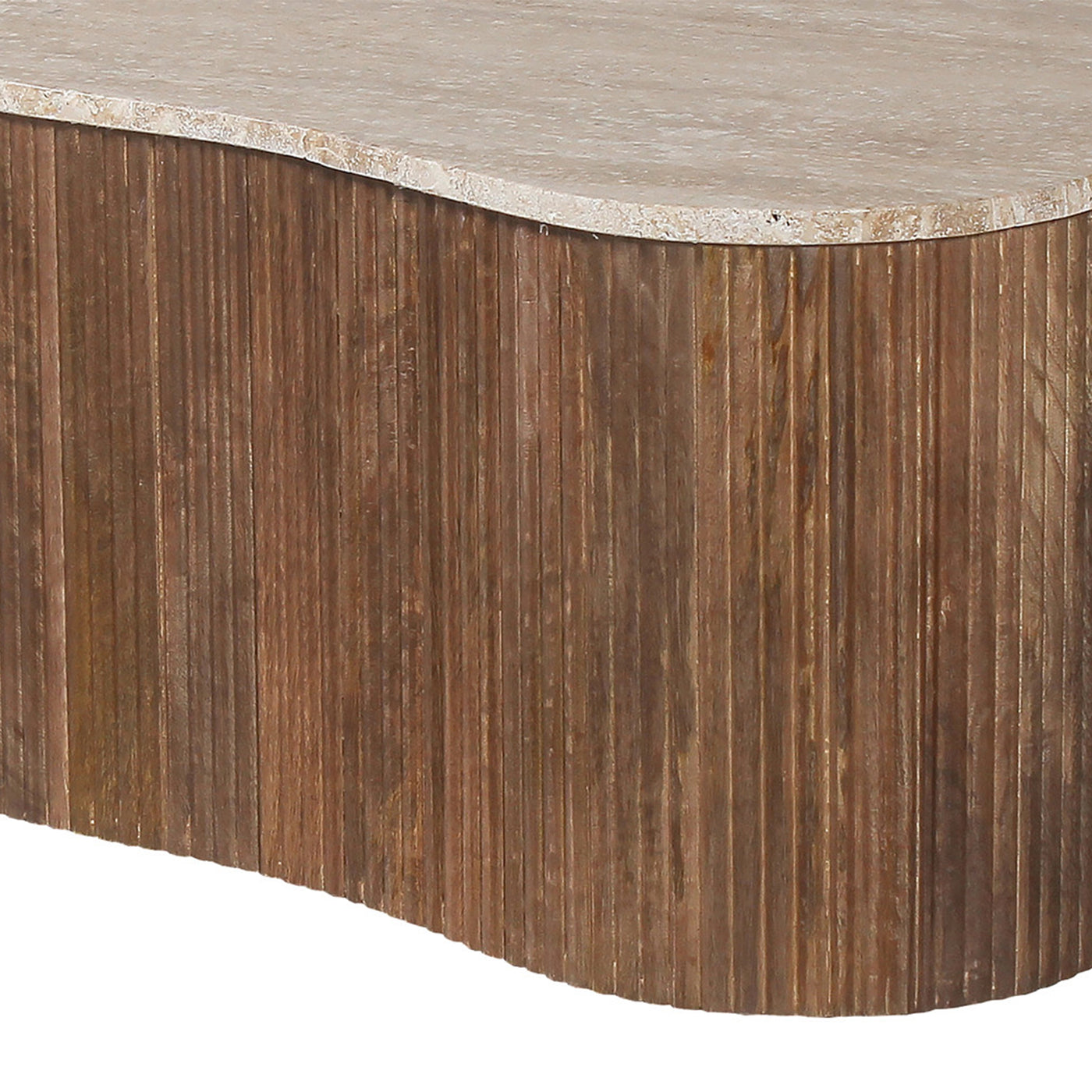 PAUL Table basse en travertin et bois de manguier 83 cm