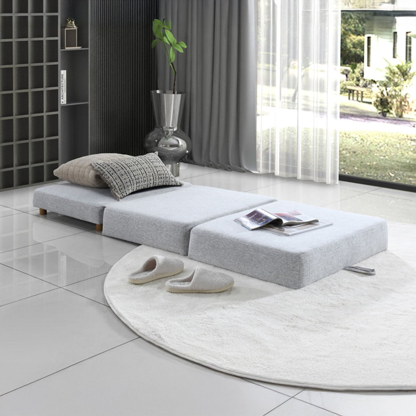 PAULA Banquette carrée convertible en tissu gris clair - Banquettes - Mobilier Deco