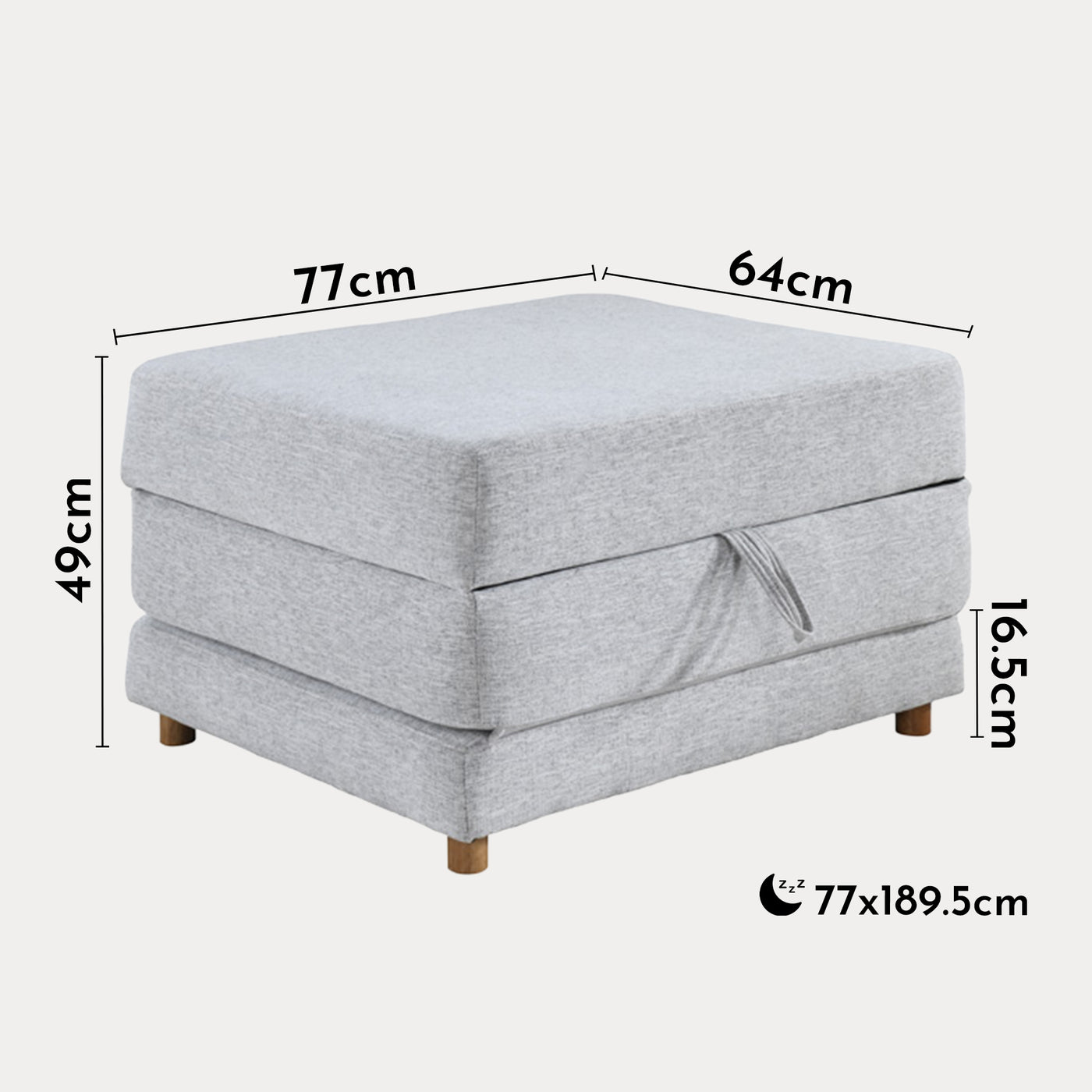 PAULA Banquette carrée convertible en tissu gris clair