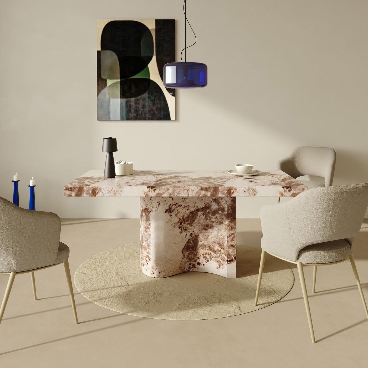 PEYRA Table à manger en marbre d'ingénierie beige et marron