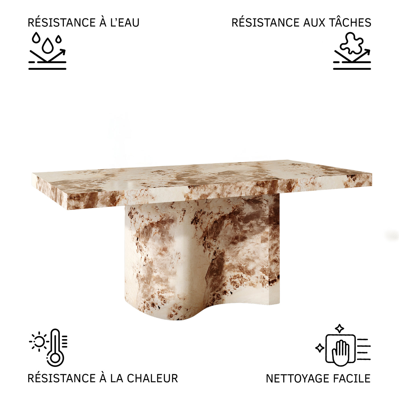 PEYRA Table à manger en marbre d'ingénierie beige et marron