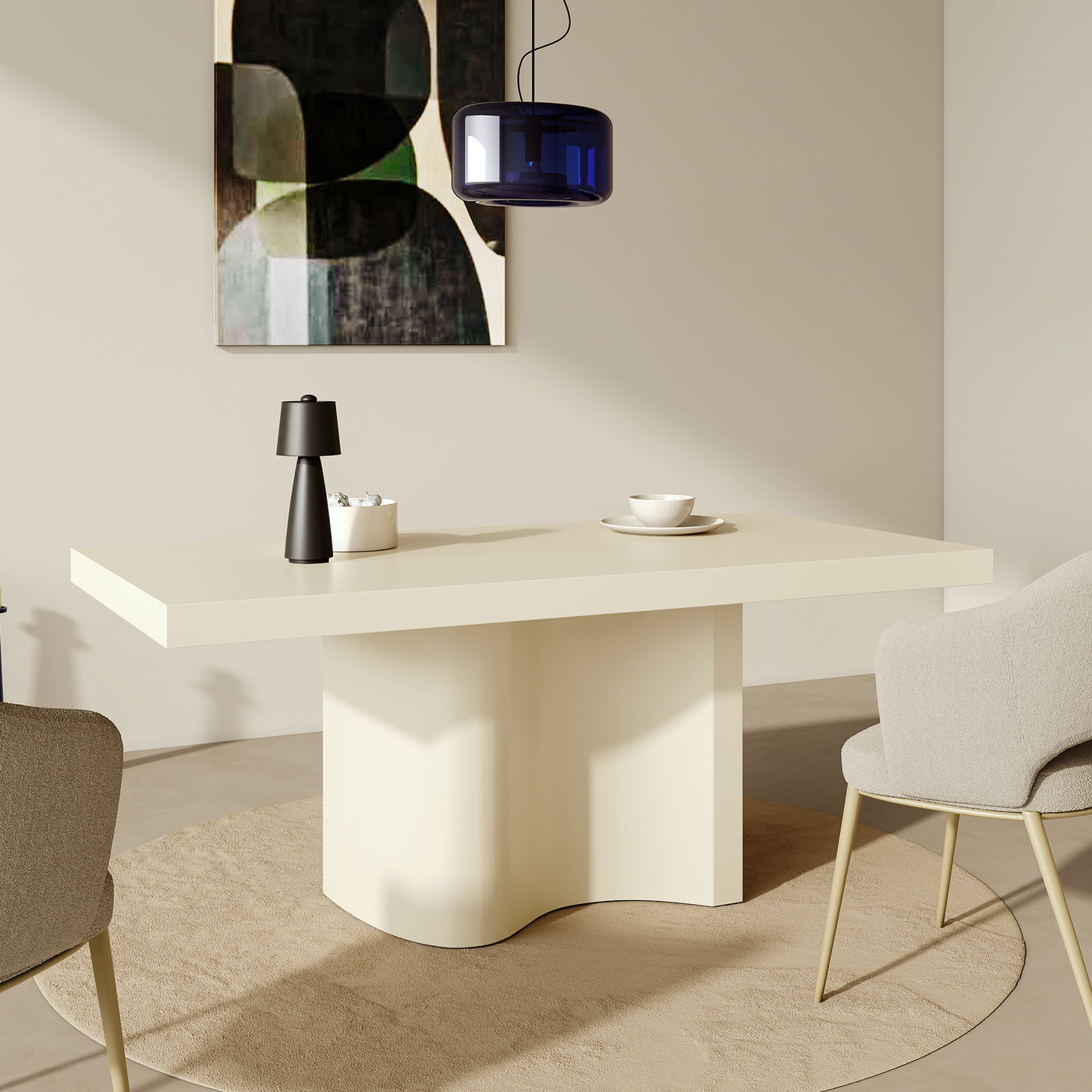 PEYRA Table à manger en marbre d'ingénierie beige