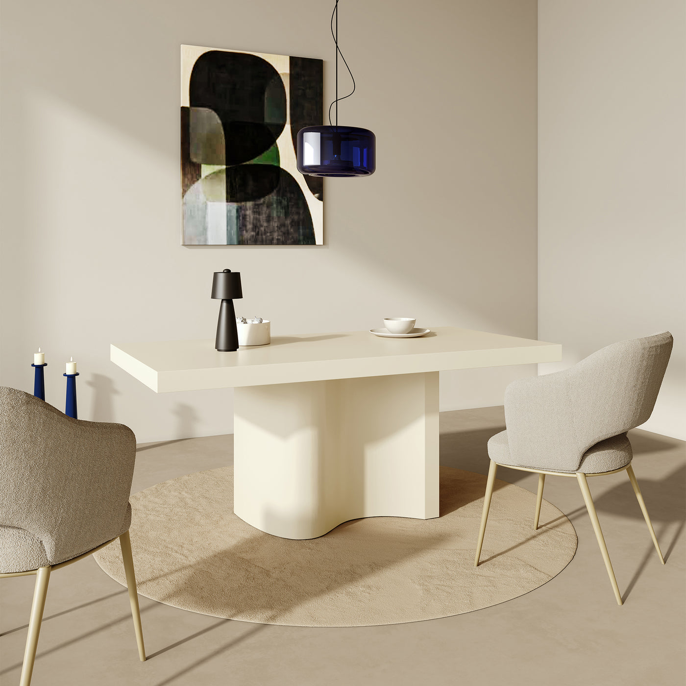 PEYRA Table à manger en marbre d'ingénierie beige