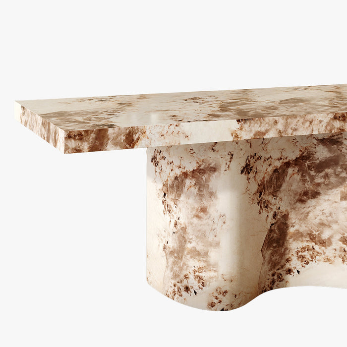 PEYRA Table à manger en marbre d'ingénierie beige et marron
