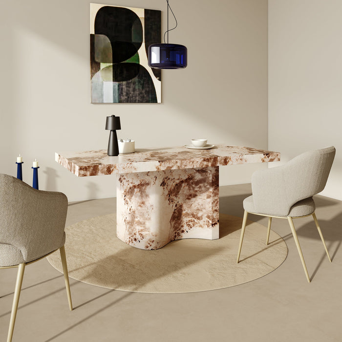 PEYRA Table à manger en marbre d'ingénierie beige et marron