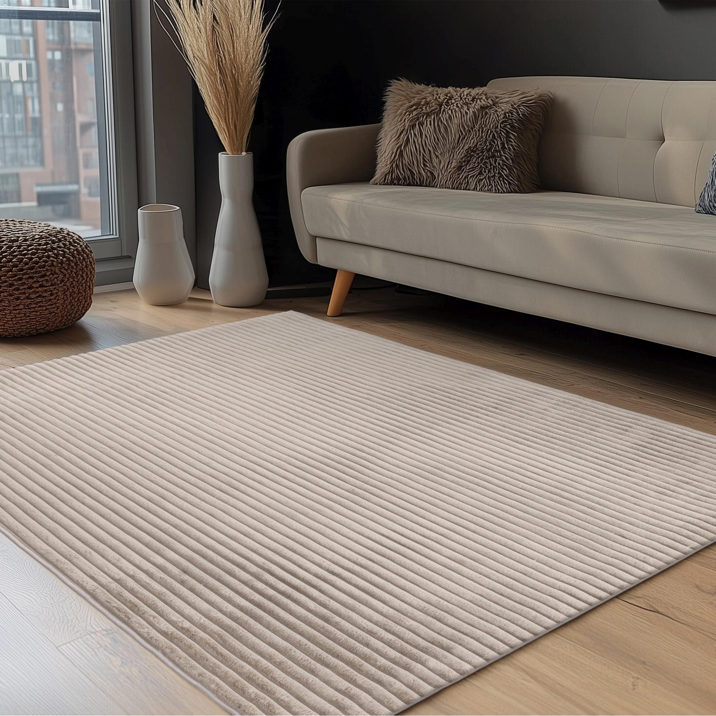 PLUSH Tapis en velours côtelé taupe - 160x230 cm