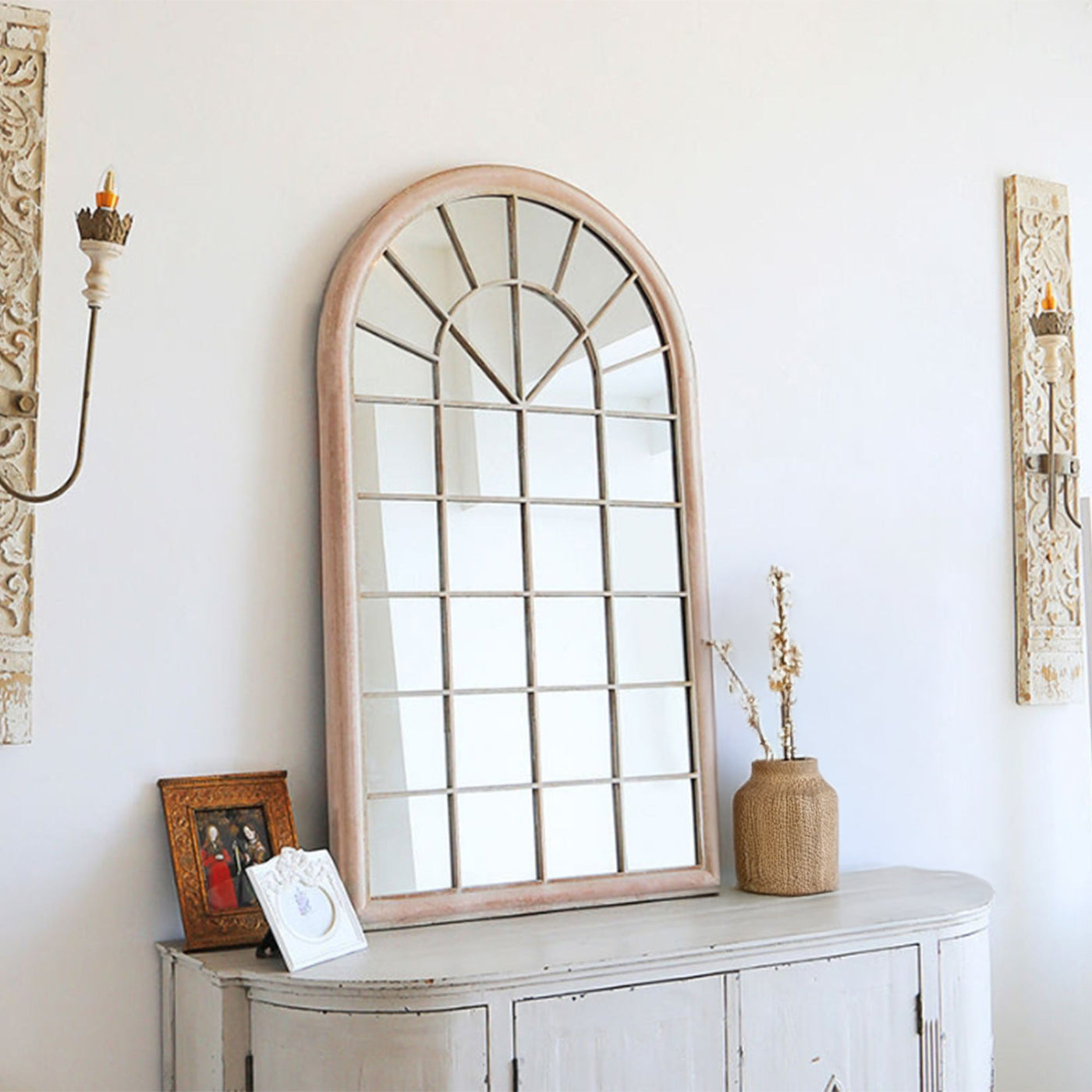 POLO Miroir mural arche en fer couleur bois 131x75 cm - Miroirs - Mobilier Deco
