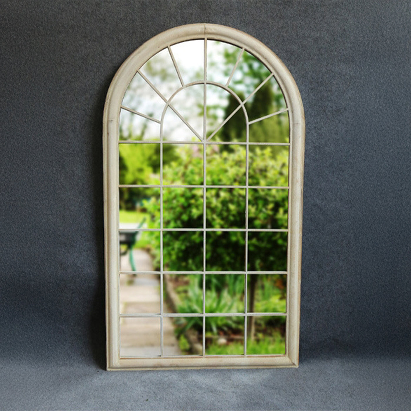 POLO Miroir mural arche en fer couleur bois 131x75 cm