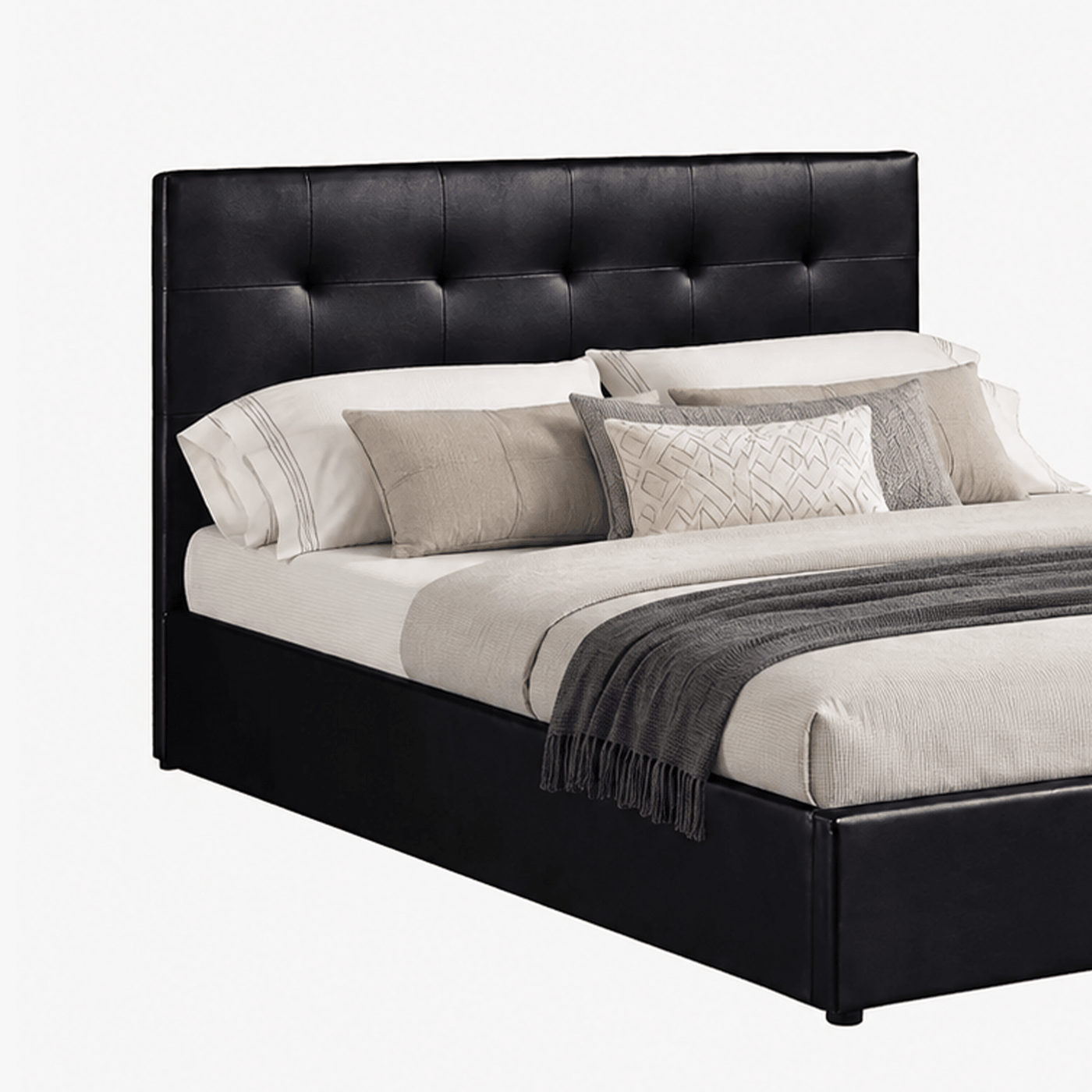 PORTO Lit double en simili cuir noir avec coffre 160x200 cm - Lits - Mobilier Deco