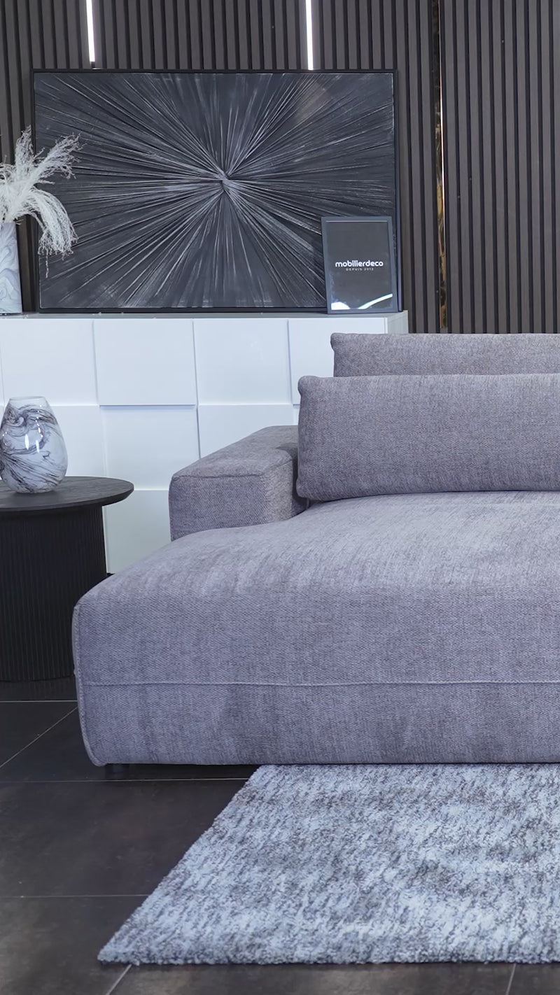NOEMIA Canapé d'angle convertible avec coffre en tissu gris clair - Angle gauche
