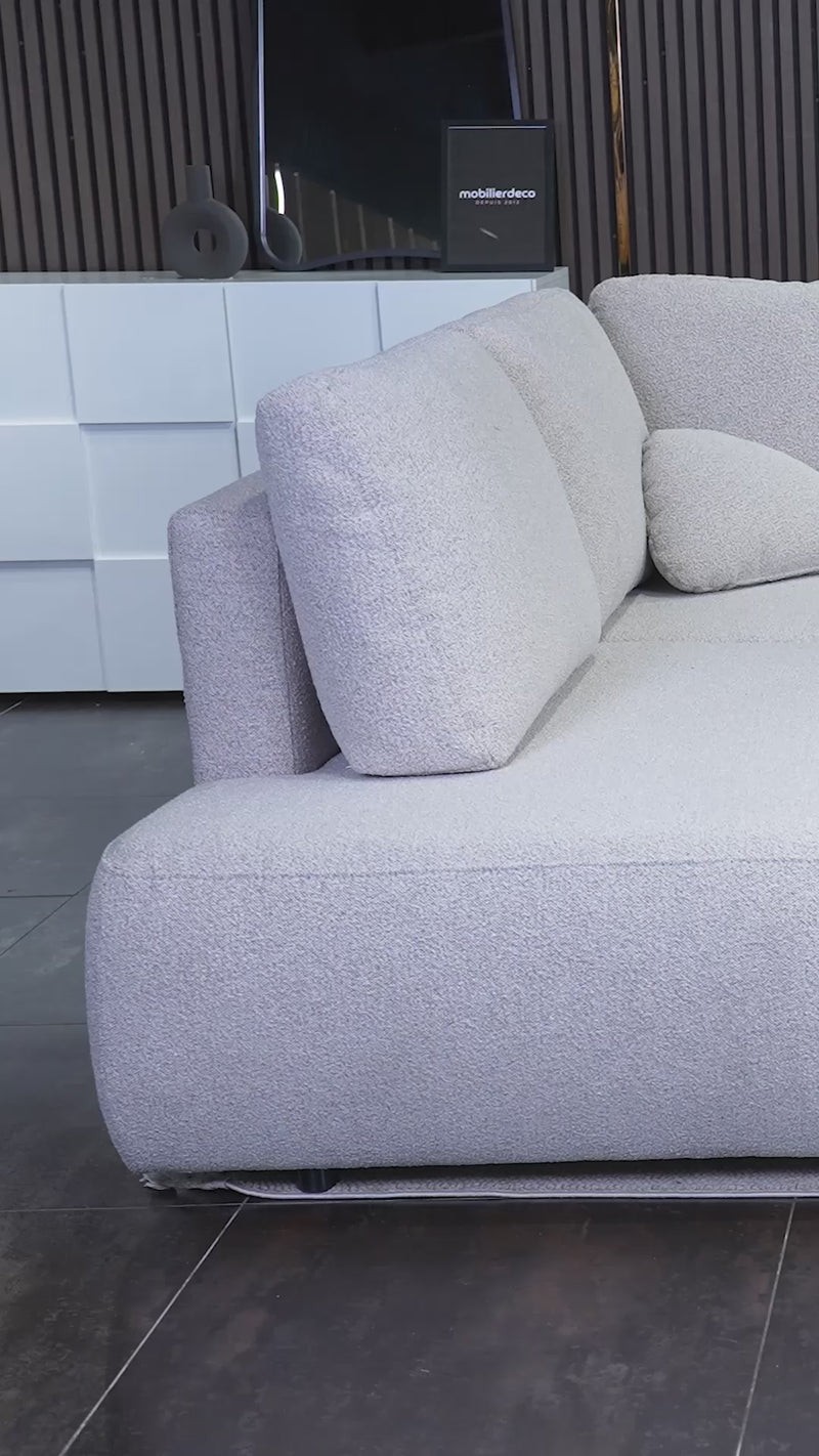 DJENA Canapé d'angle convertible avec coffre en tissu bouclette beige - Angle gauche