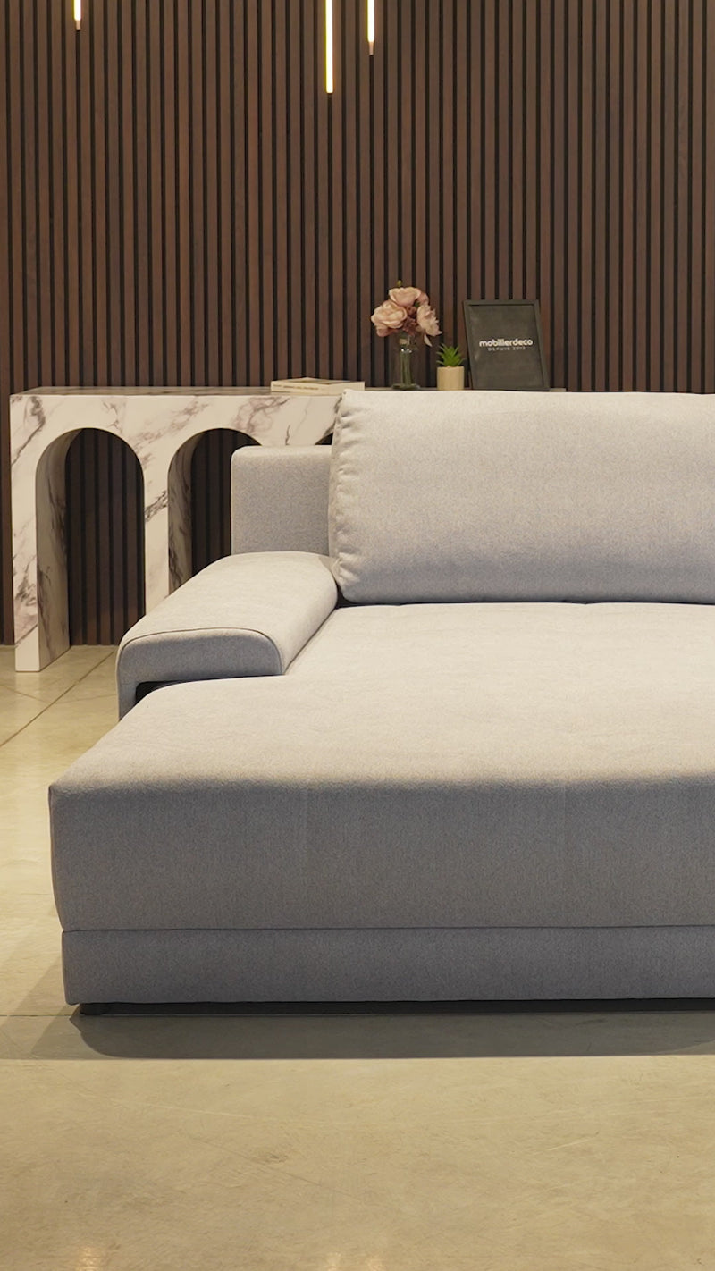OLIVIA Canapé d'angle convertible avec coffre tissu gris - Configuration fixe