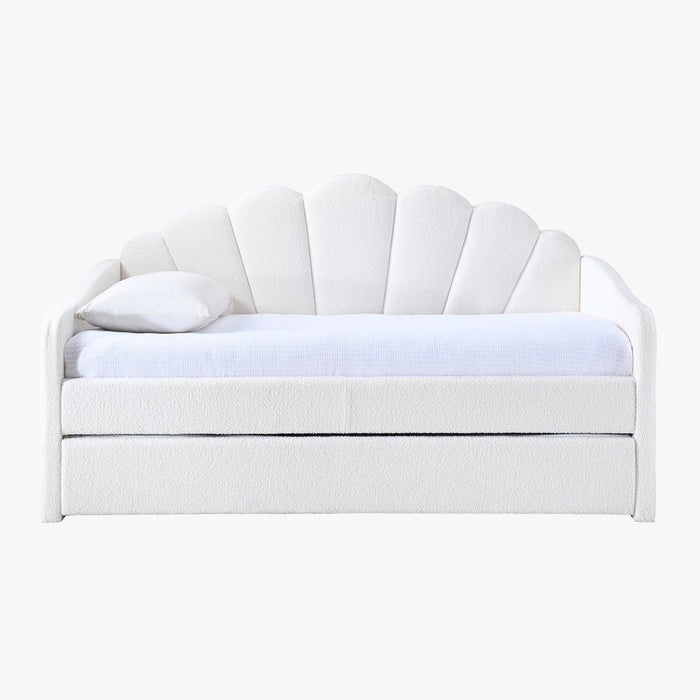 QUEEN Lit gigogne en tissu bouclette blanc écru 90x190 cm
