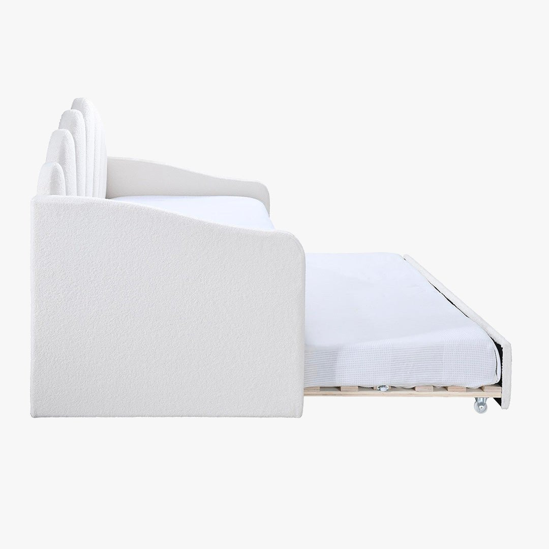 QUEEN Lit gigogne en tissu bouclette blanc écru 90x190 cm - Lit enfant - Mobilier Deco
