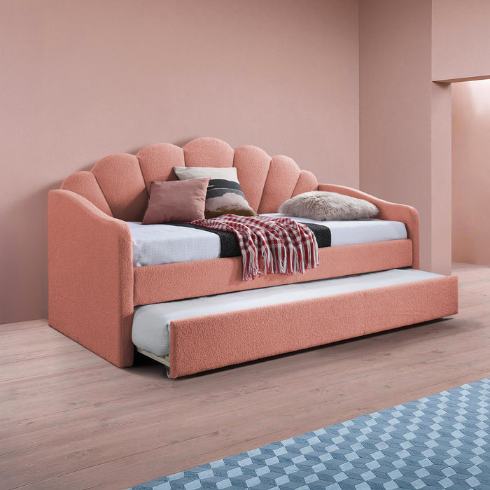 QUEEN Lit gigogne en tissu bouclette rose 90x190 cm