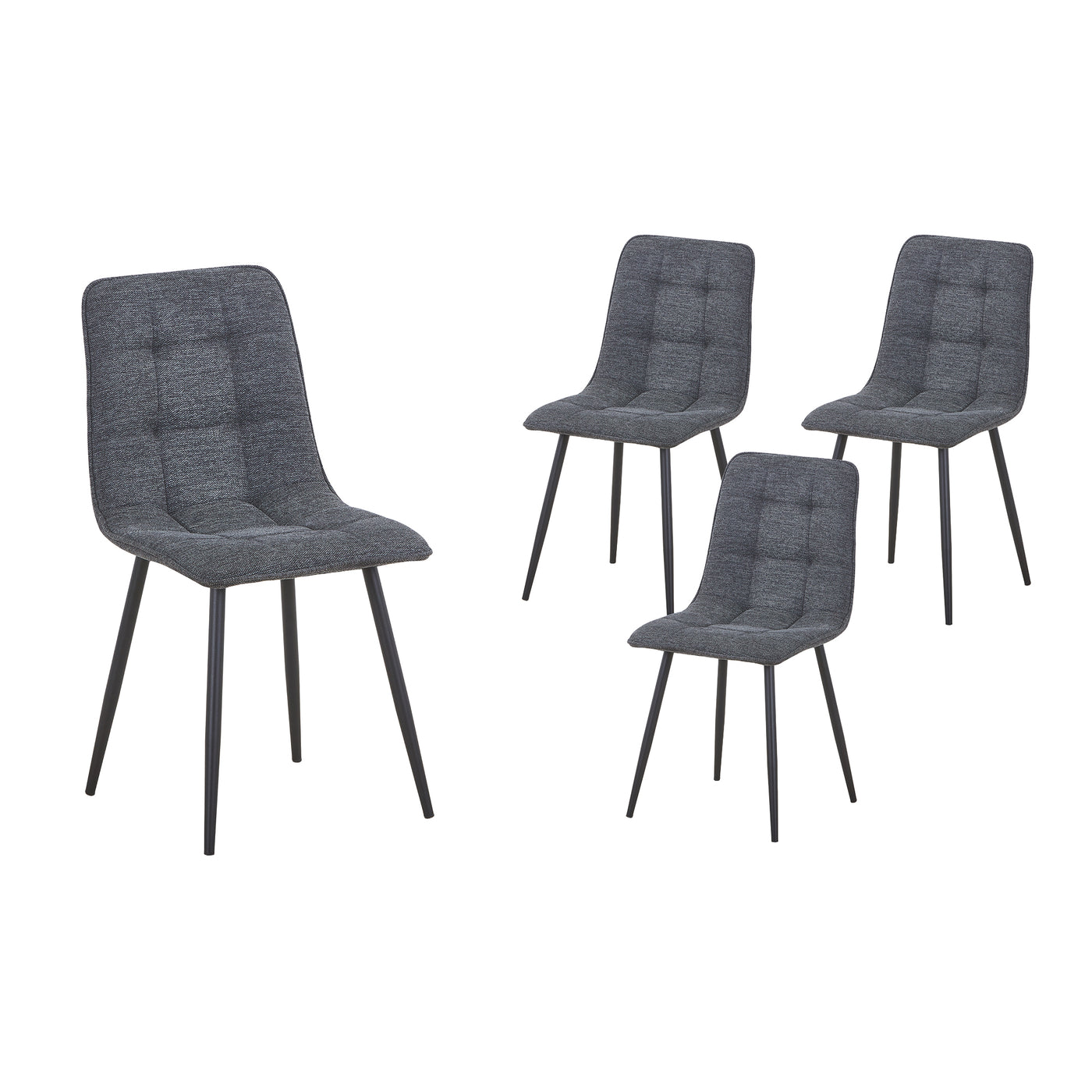 RANA Lot de 4 chaises en tissu gris foncé pieds en métal noir