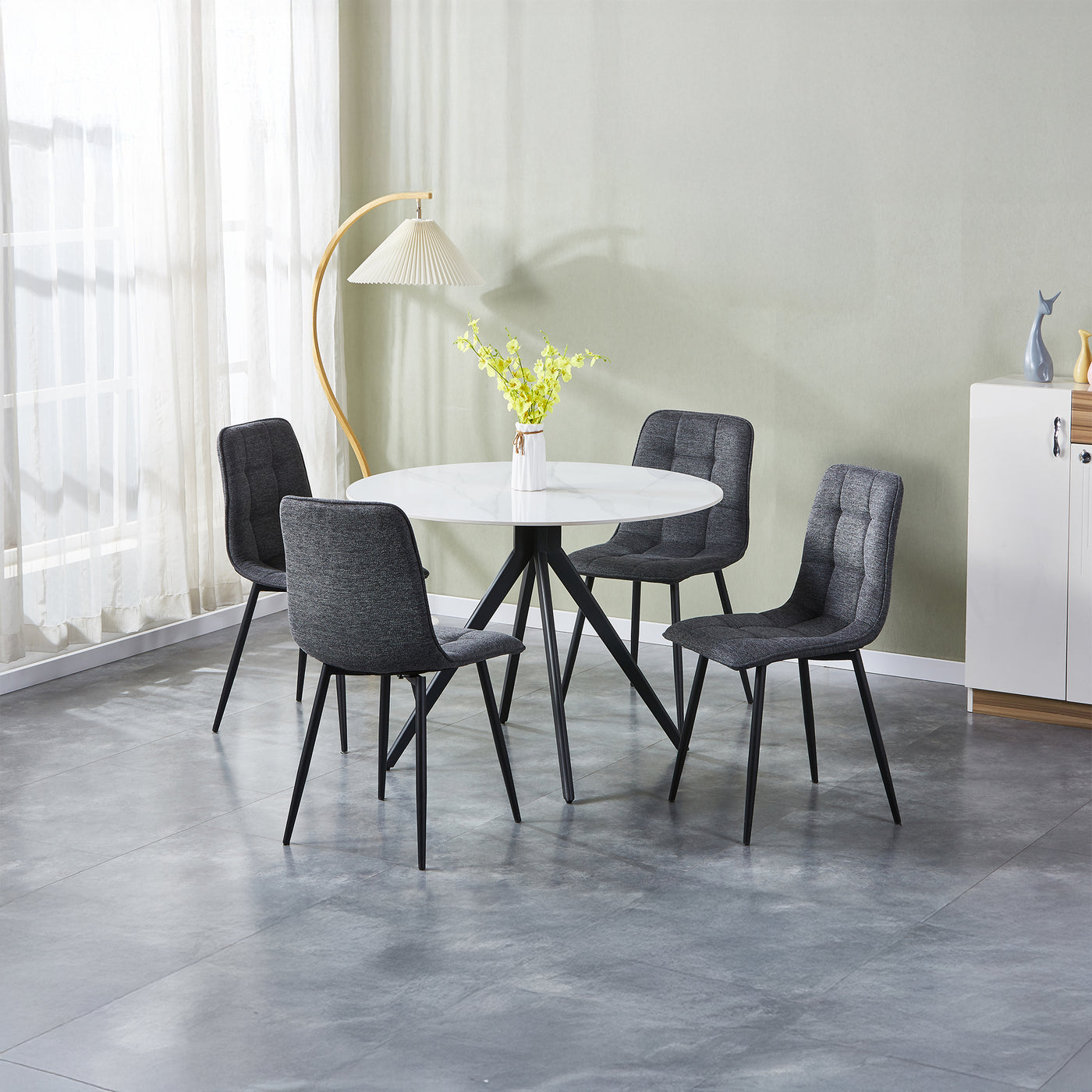 RANA Lot de 4 chaises en tissu gris foncé pieds en métal noir