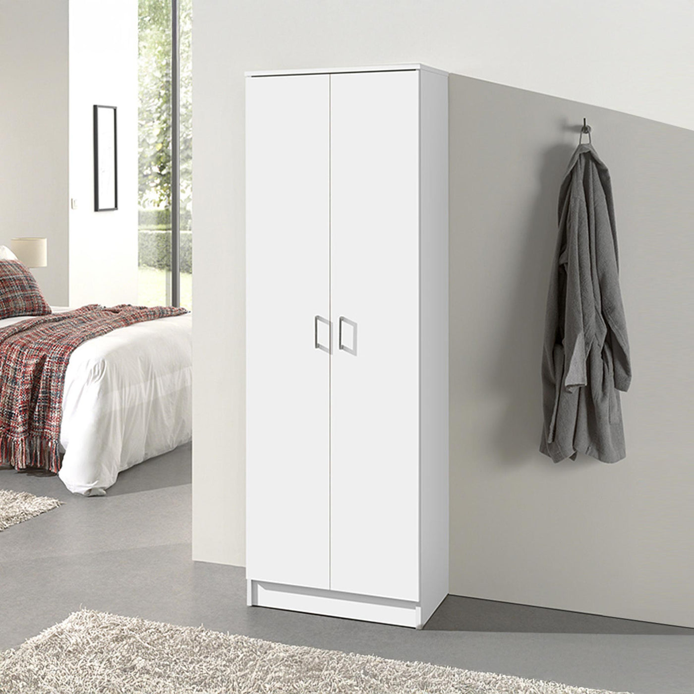 RAY Armoire 2 portes 4 étagères blanc