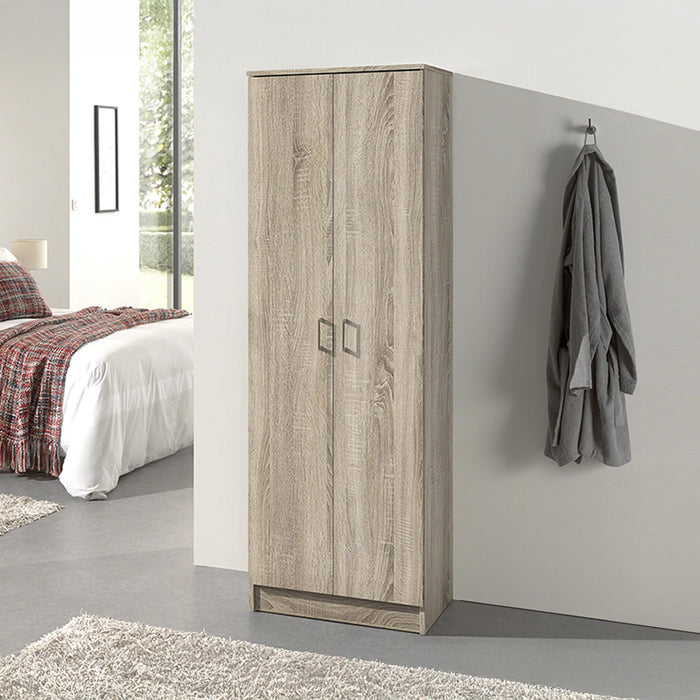 RAY Armoire 2 portes 4 étagères couleur chêne clair
