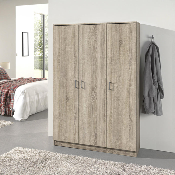 RAY XL Armoire 3 portes 4 étagères couleur chêne clair