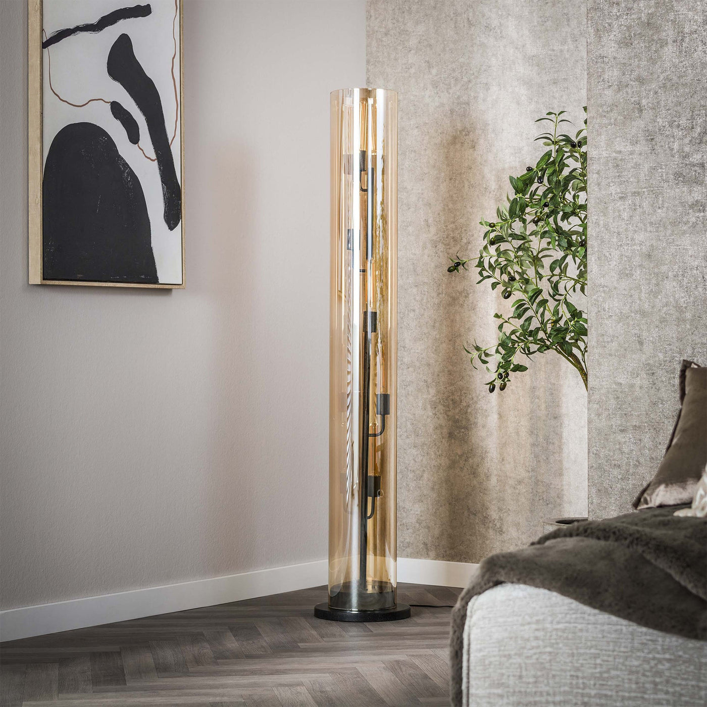 RENA Lampadaire en tube 5 lumières en verre et métal noir 27x150 cm - Luminaires - Mobilier Deco